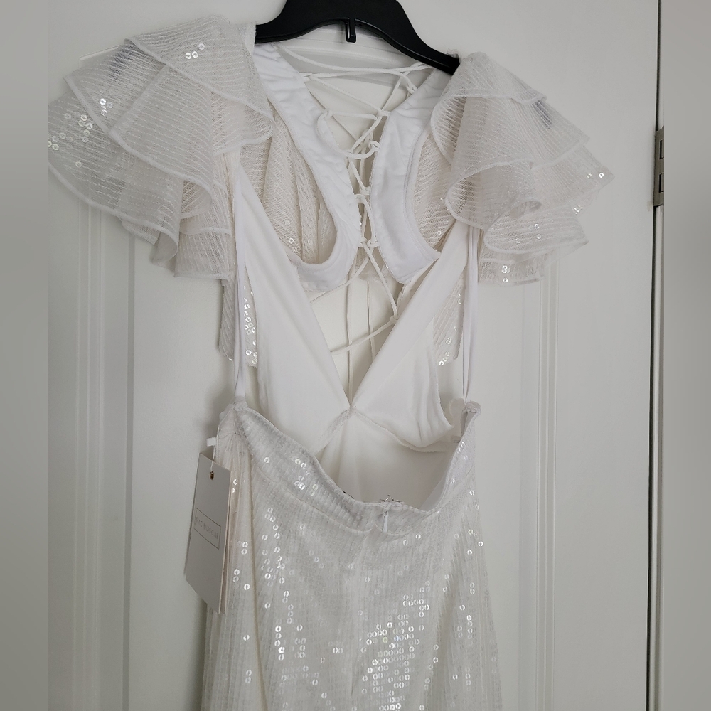 NEW! ๐ค Mac Duggal Bridal 10829 Sleeves Dress - Full Sequined A-Line Prom Dress - Picture 12 of 15